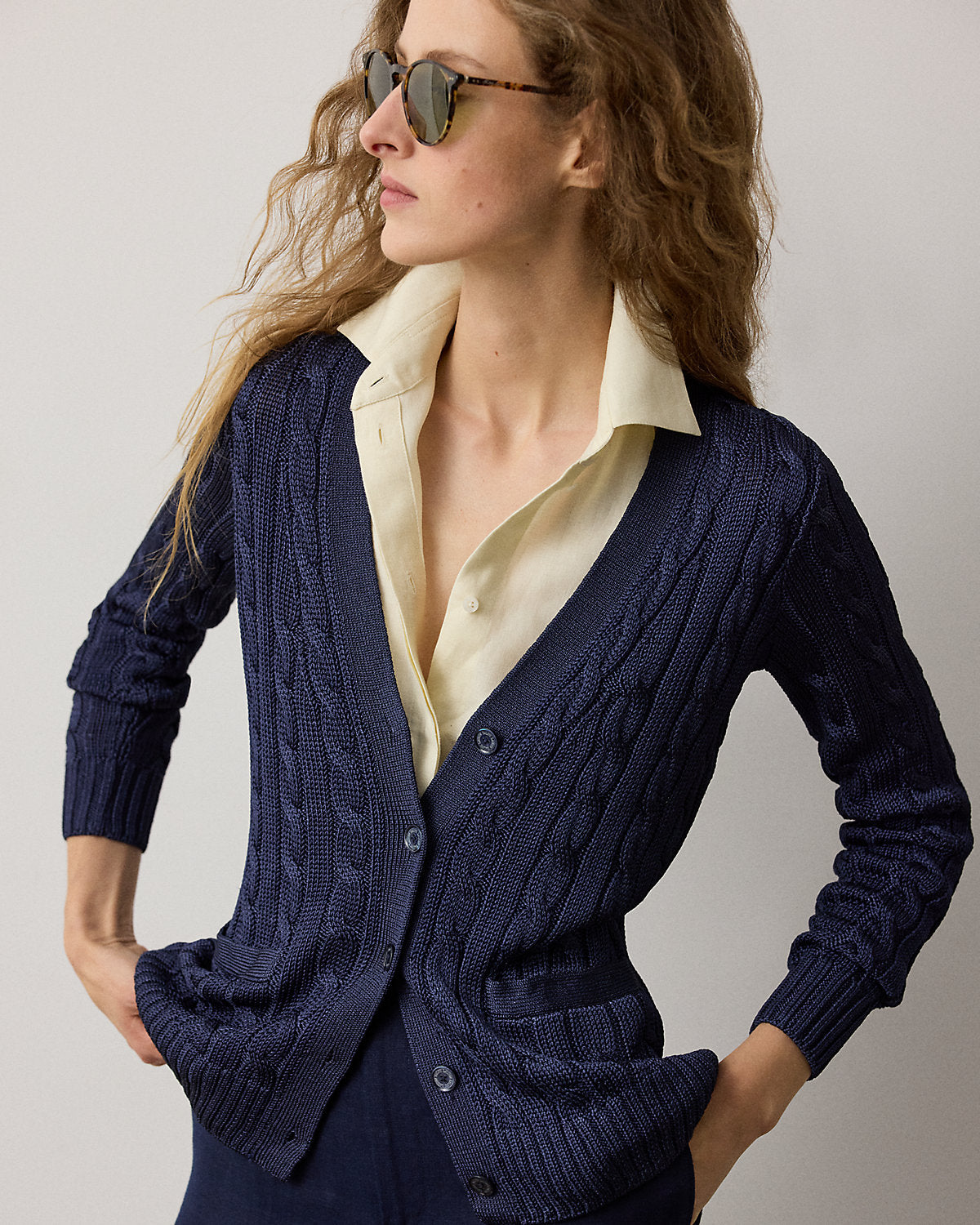 Cable-Knit Silk Cardigan Sweater