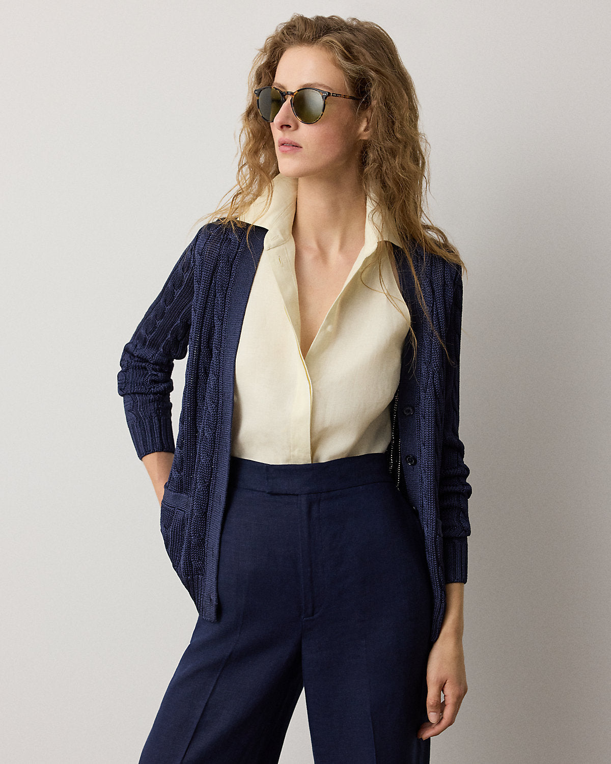 Cable-Knit Silk Cardigan Sweater