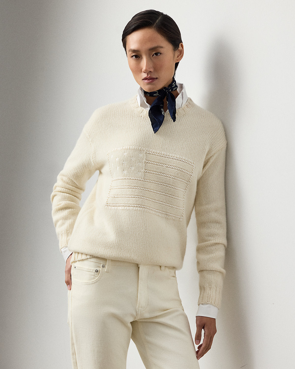 Flag Cashmere-Blend Crewneck Sweater
