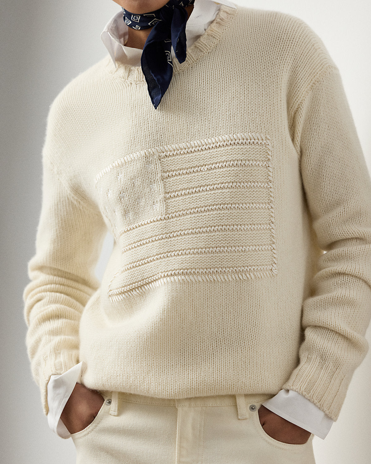 Flag Cashmere-Blend Crewneck Sweater