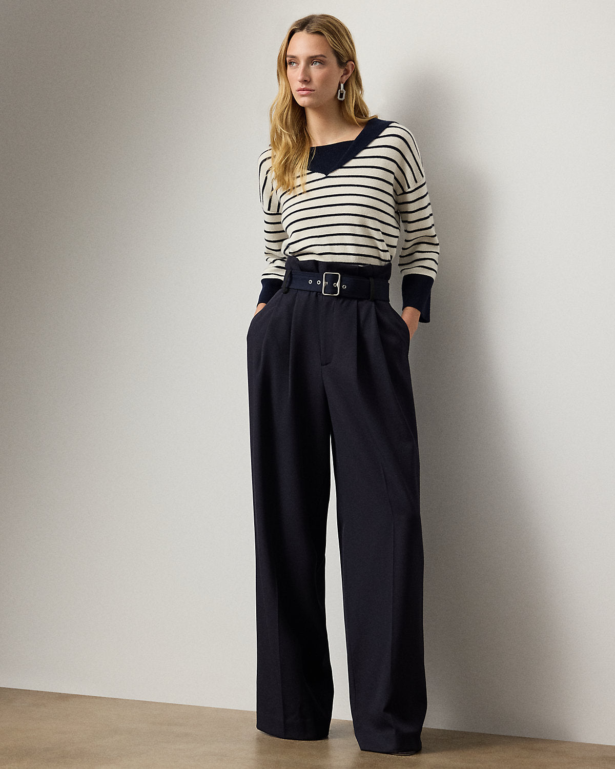 Sailor-Collar Striped Cashmere Sweater