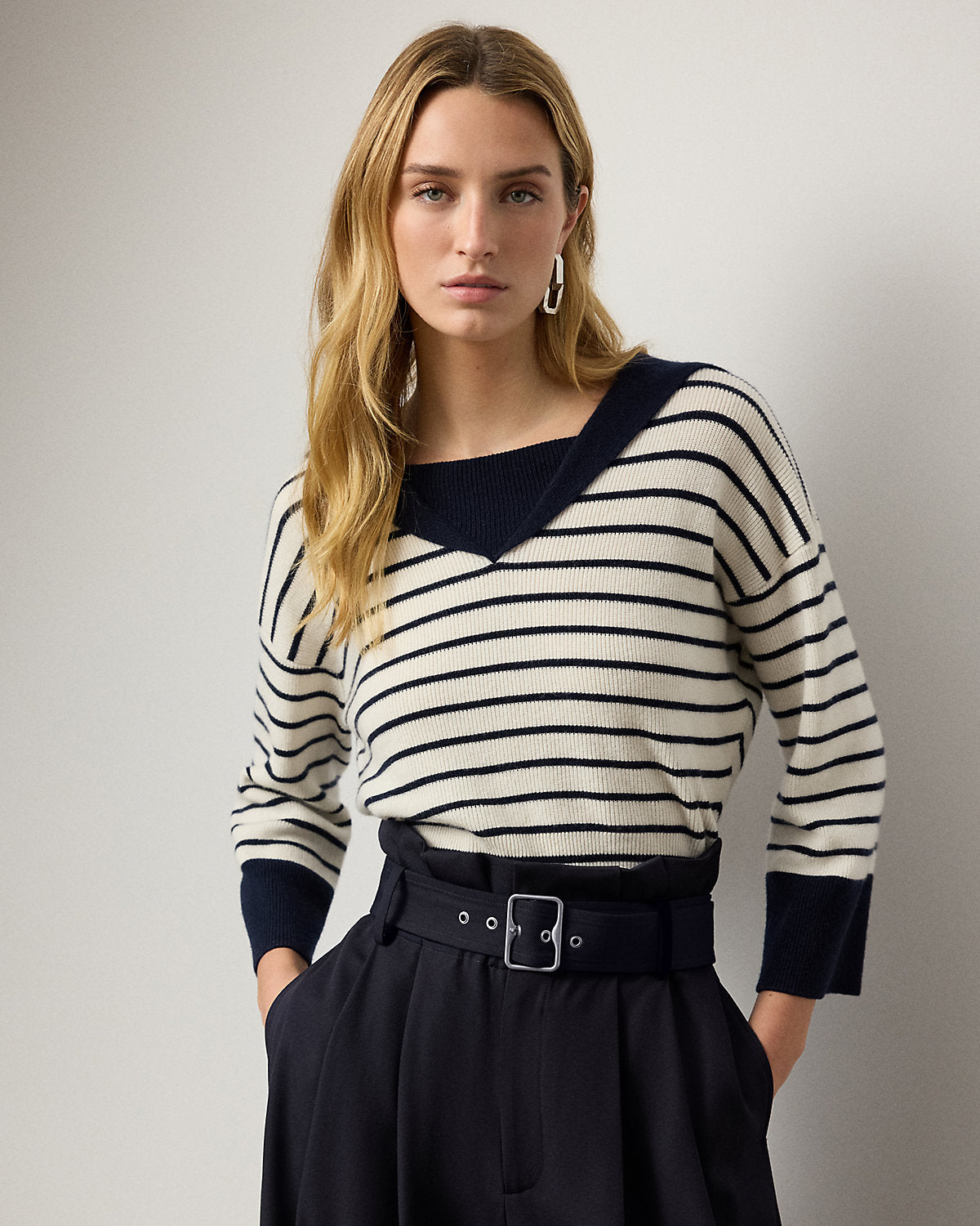 Sailor-Collar Striped Cashmere Sweater