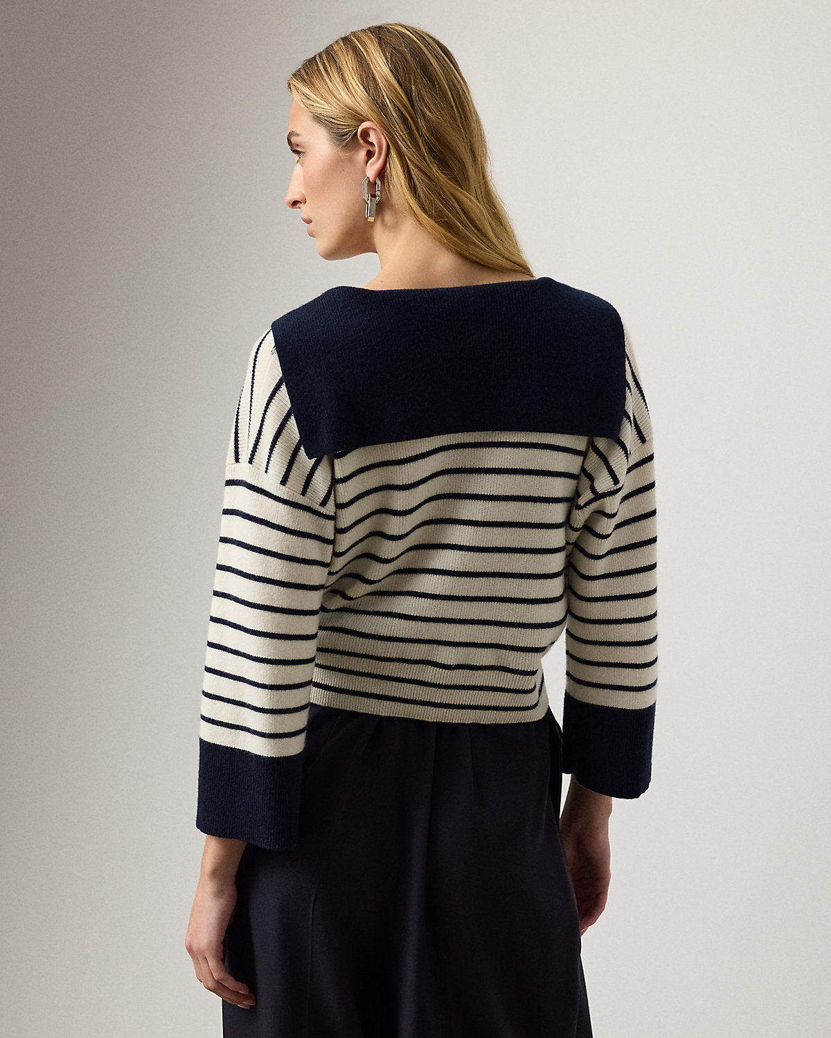 Sailor-Collar Striped Cashmere Sweater