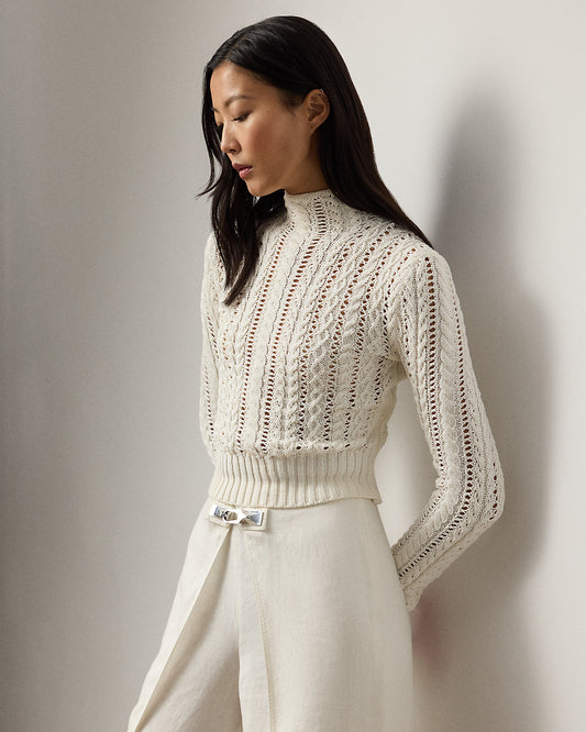 Cotton-Silk Funnelneck Sweater