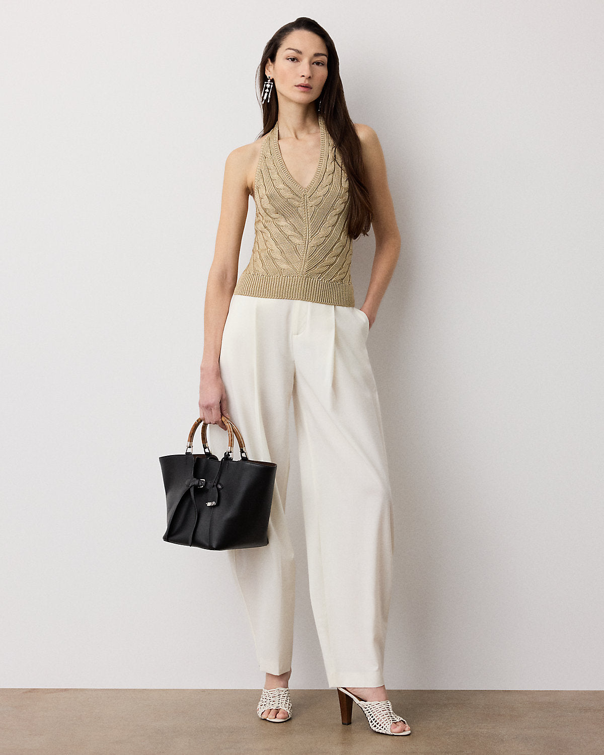 Cable-Knit Silk Halter Sweater