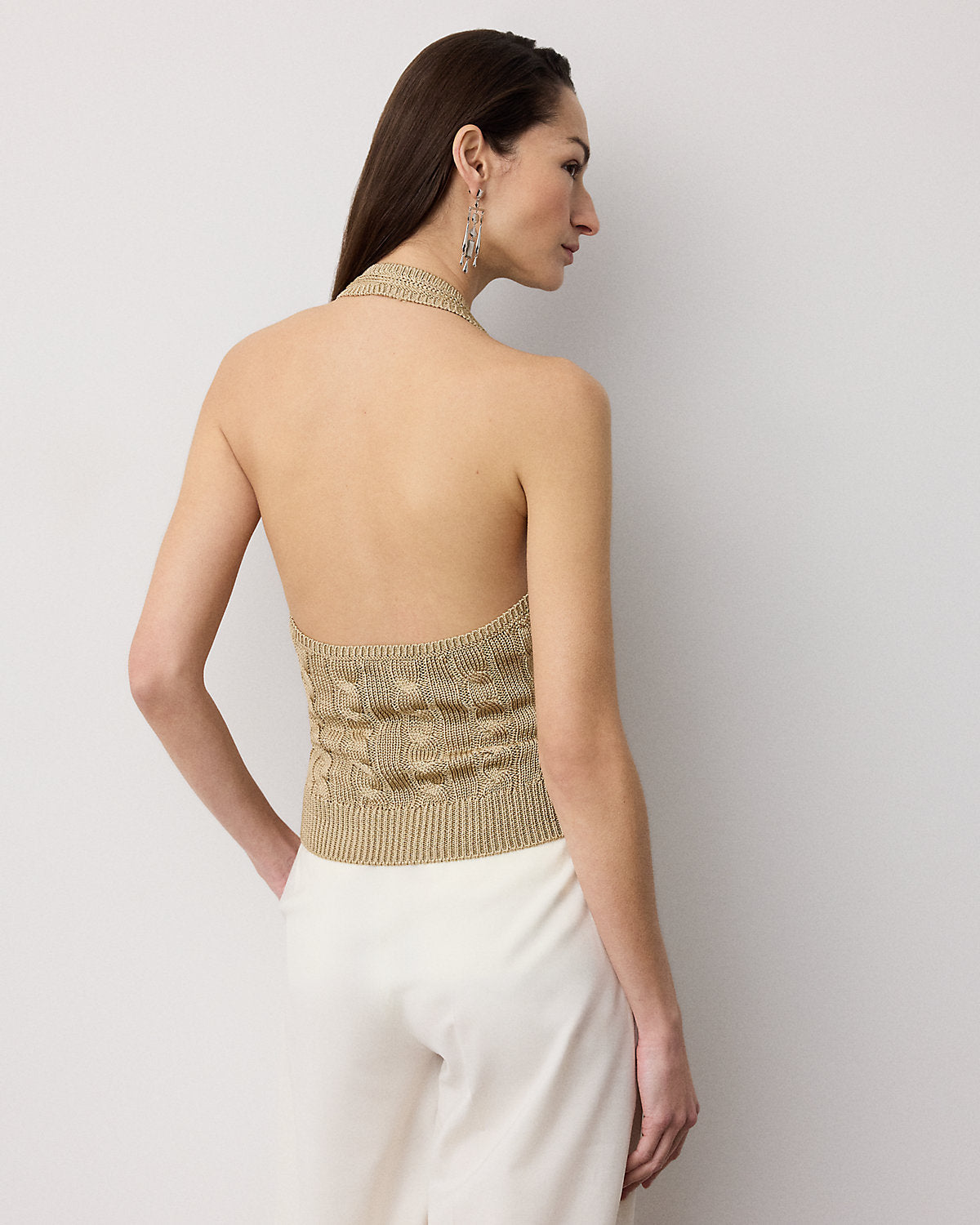 Cable-Knit Silk Halter Sweater