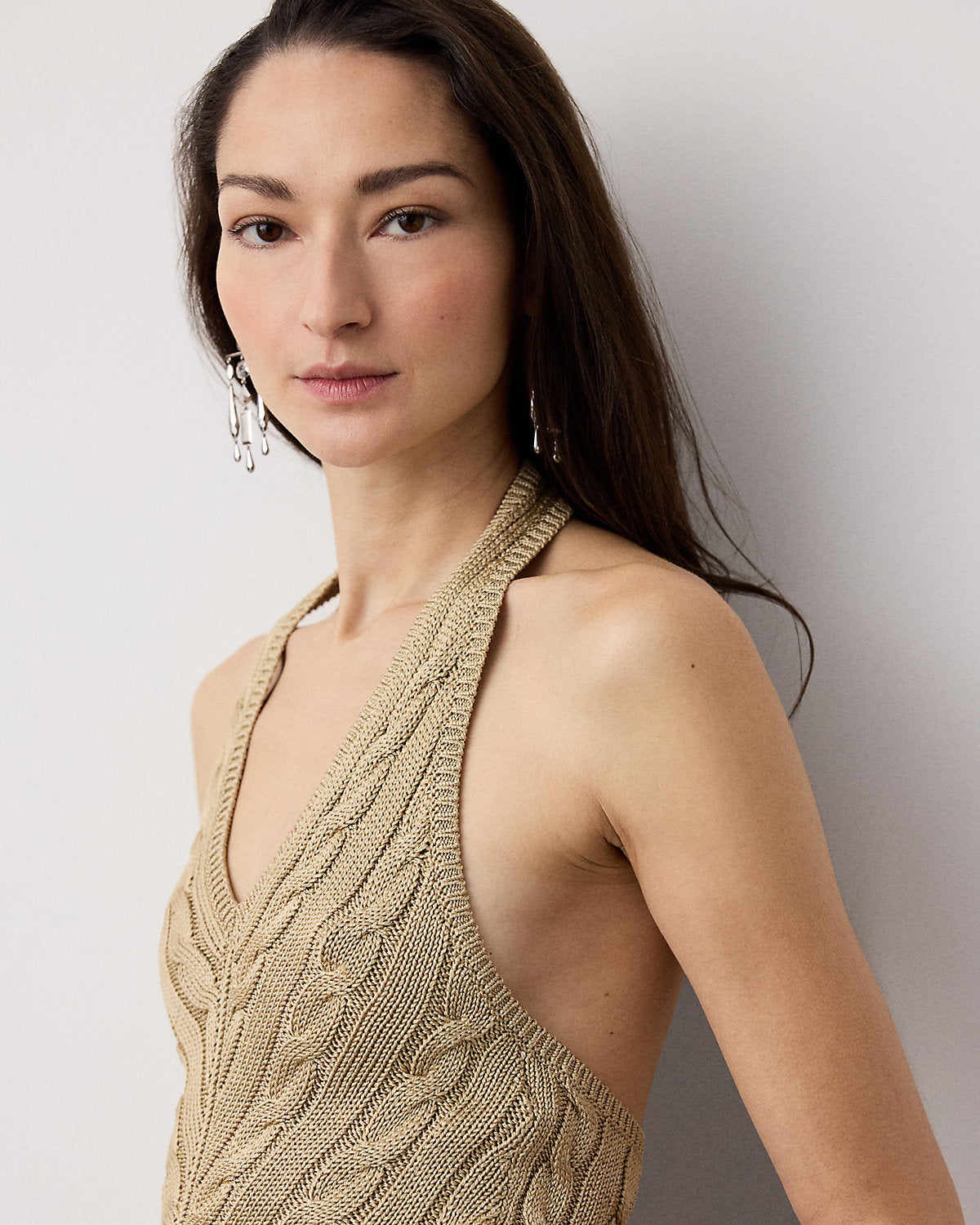 Cable-Knit Silk Halter Sweater