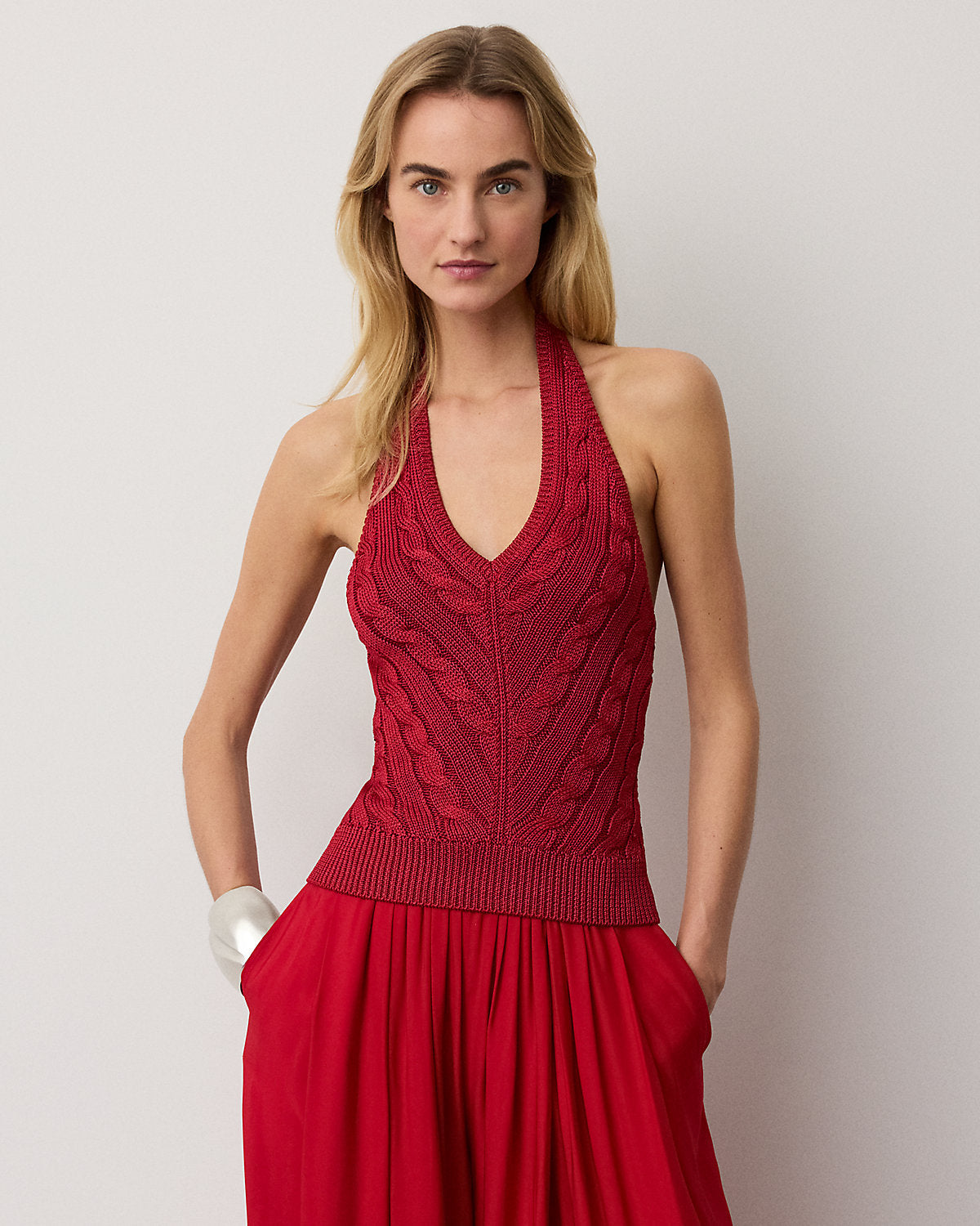 Cable-Knit Silk Halter Sweater