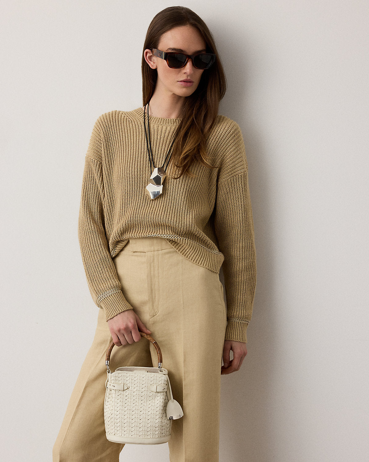 Rib-Knit Silk Roving Crewneck Sweater