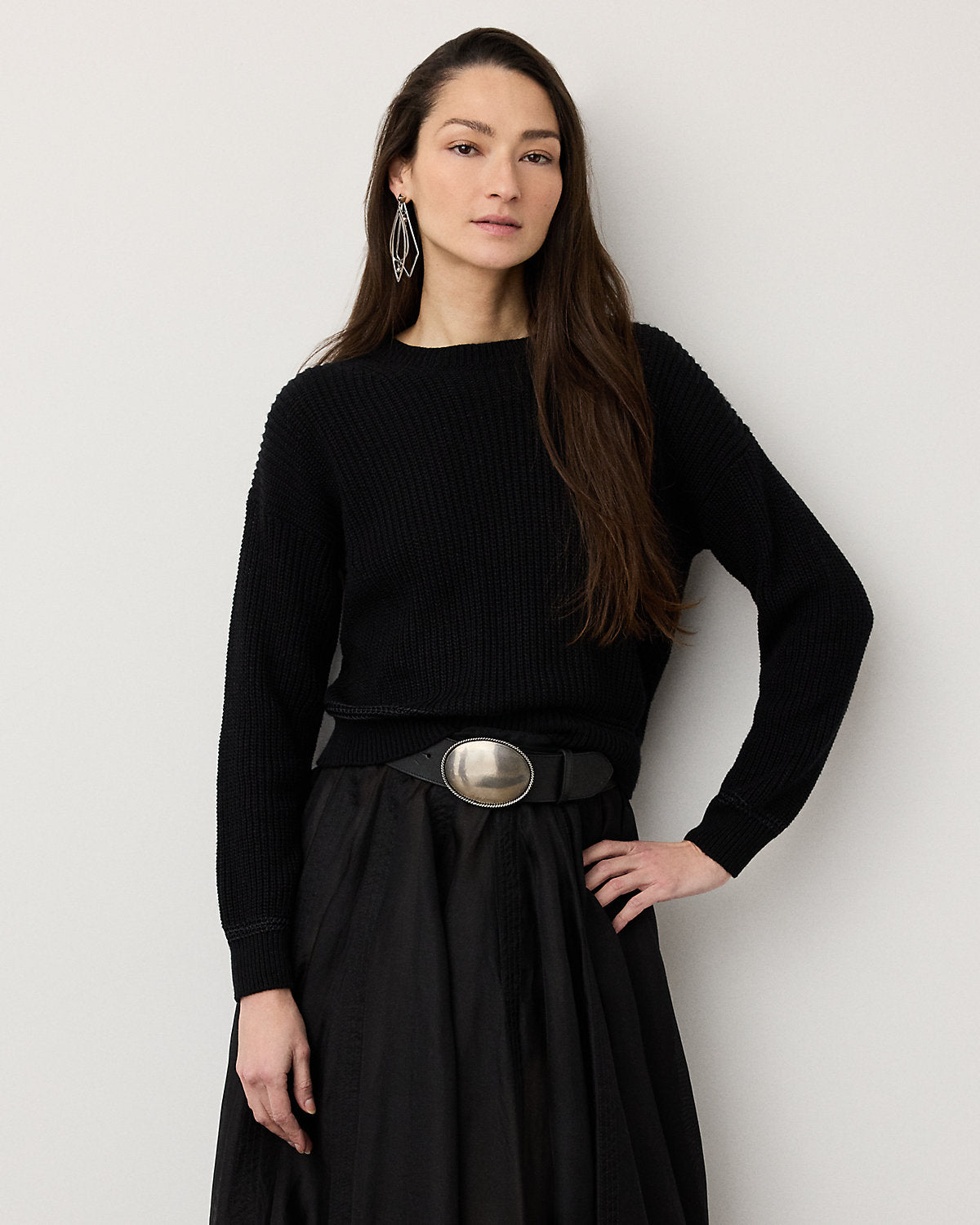Rib-Knit Silk Roving Crewneck Sweater
