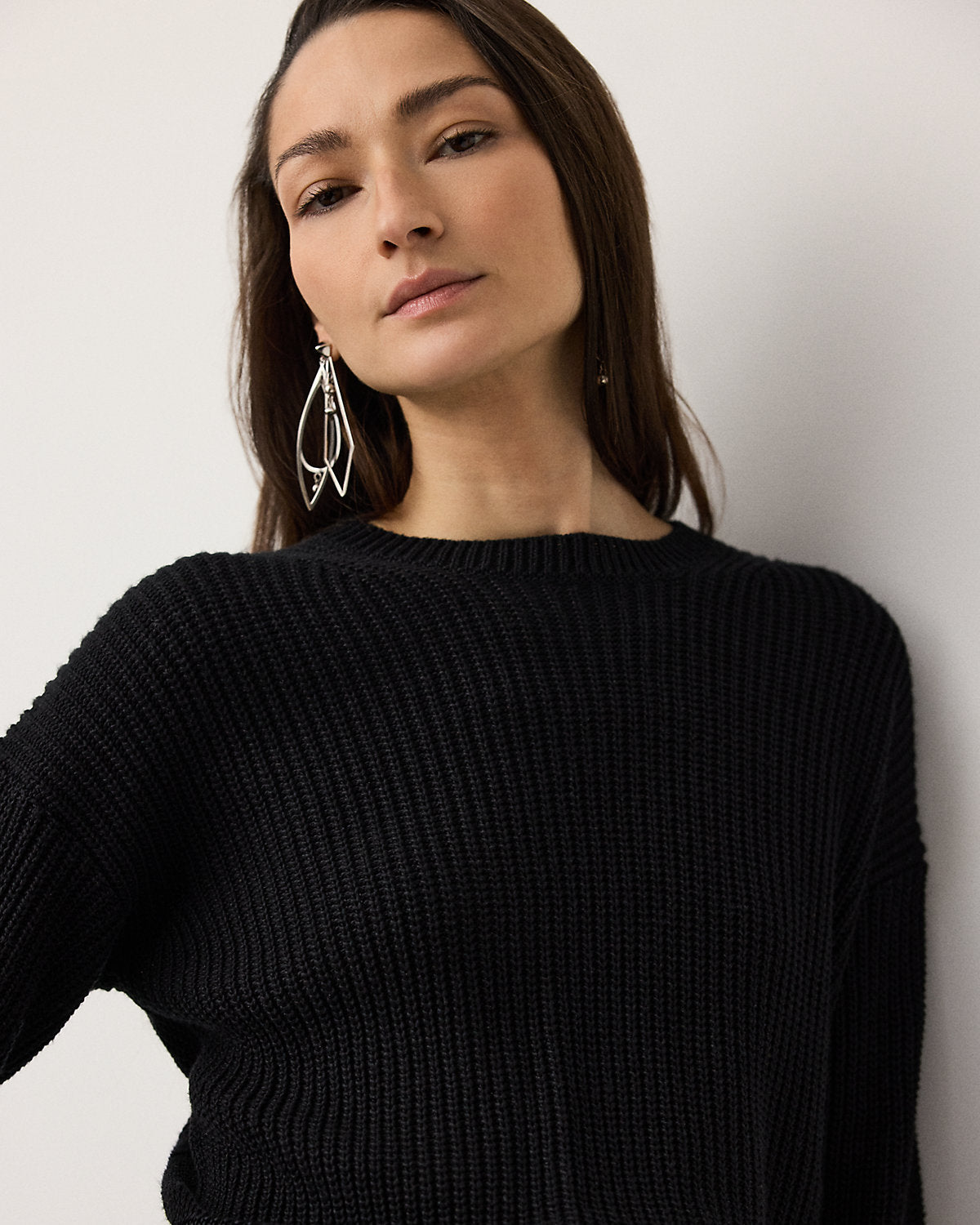 Rib-Knit Silk Roving Crewneck Sweater
