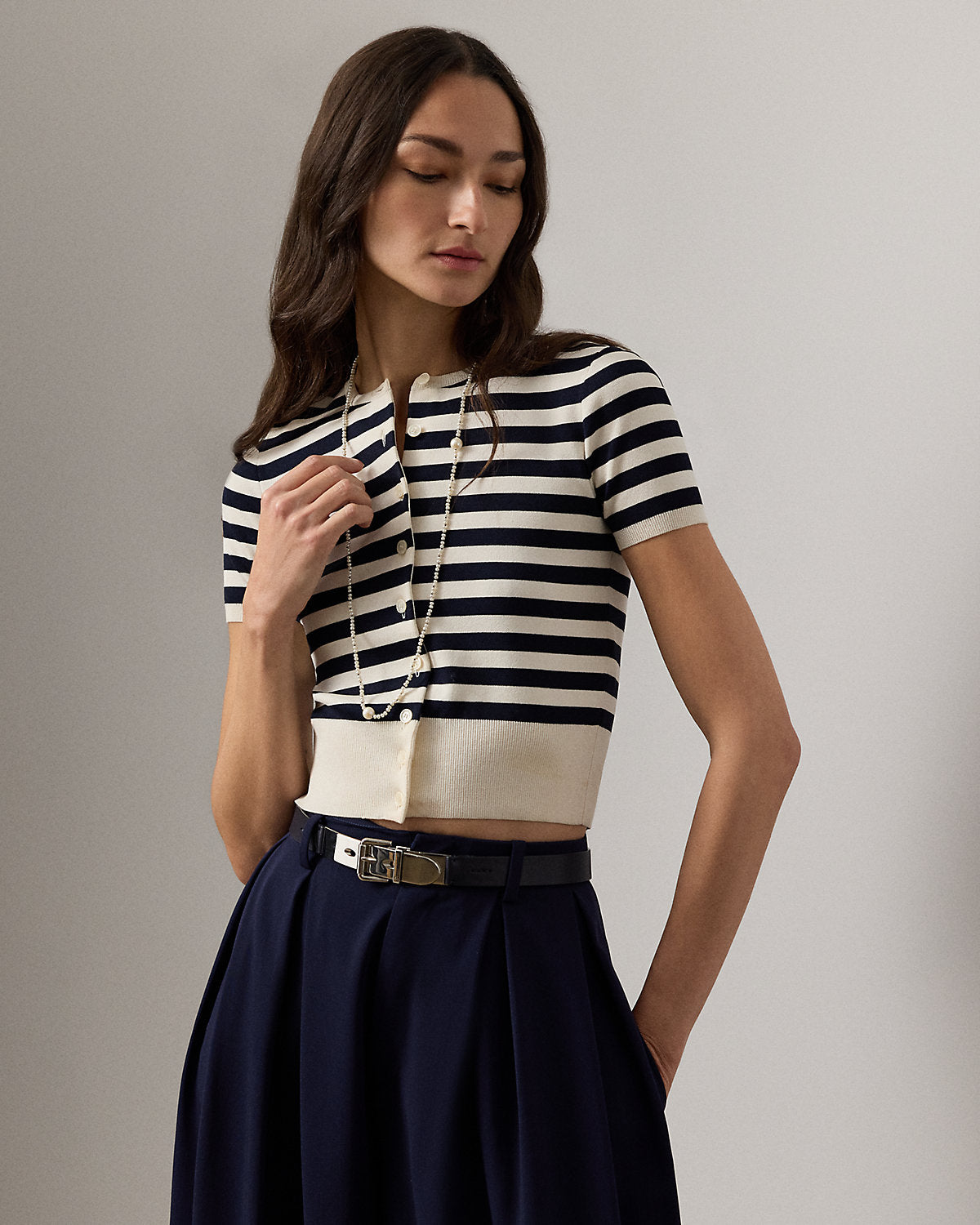 Striped Silk-Blend Short-Sleeve Cardigan
