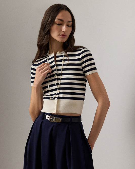 Striped Silk-Blend Short-Sleeve Cardigan