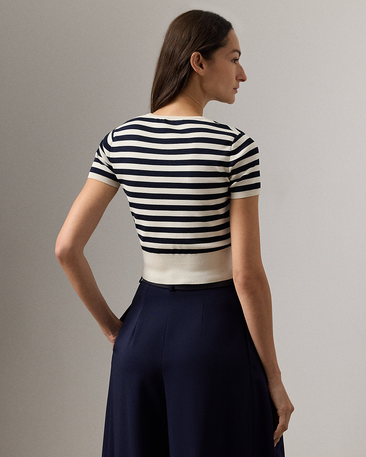 Striped Silk-Blend Short-Sleeve Cardigan