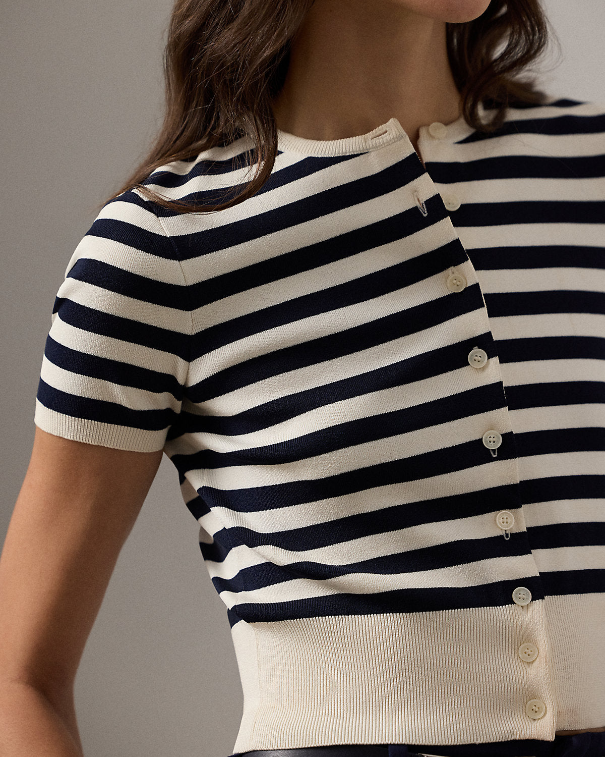 Striped Silk-Blend Short-Sleeve Cardigan