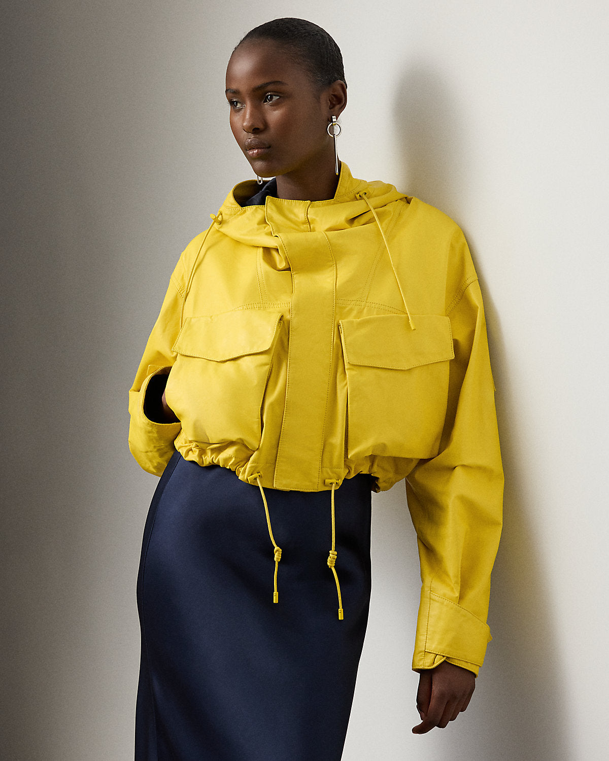 Ferra Calfskin Hooded Cropped Jacket