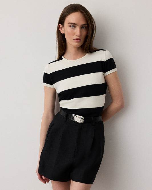 Striped Cotton-Silk Short-Sleeve Sweater
