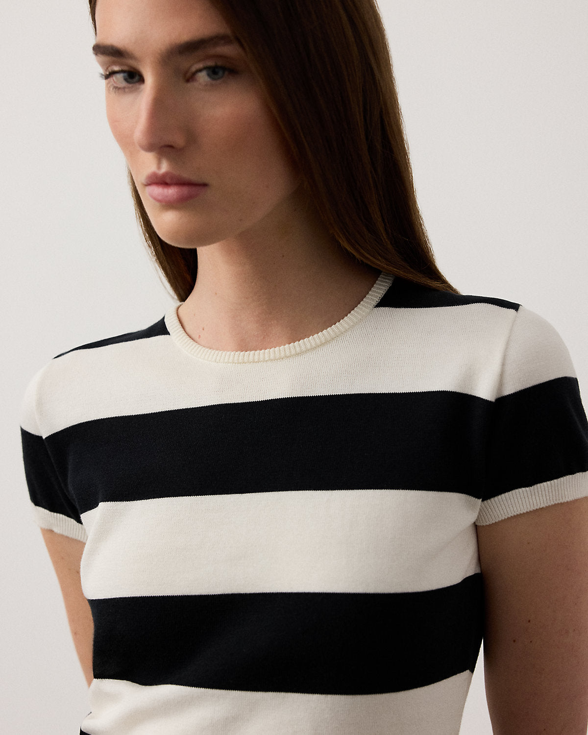Striped Cotton-Silk Short-Sleeve Sweater