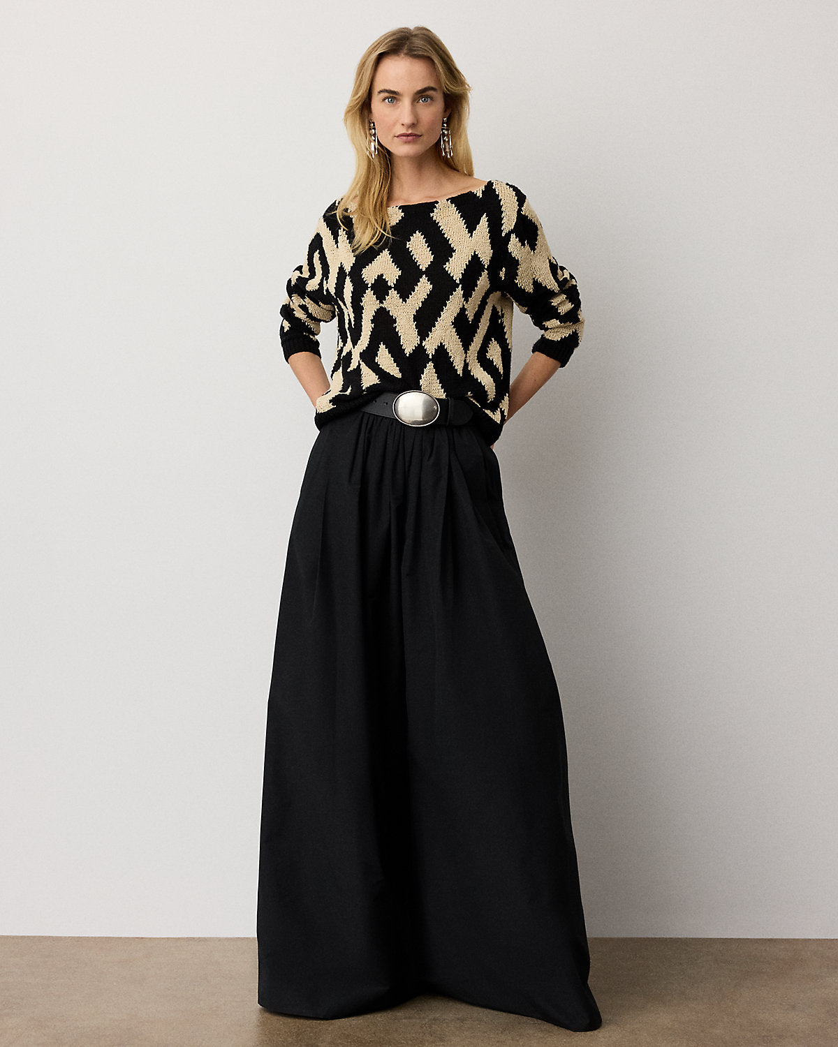 Intarsia Silk-Blend Boatneck Sweater