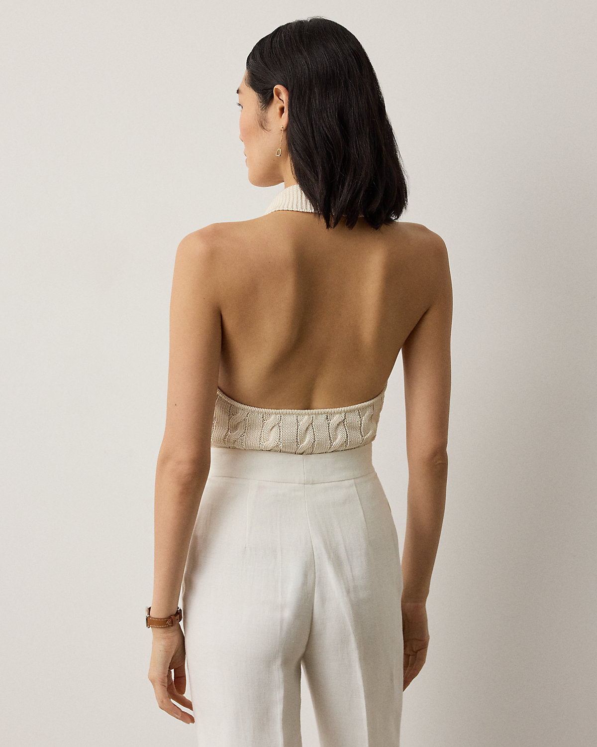 Cable-Knit Halter Polo Sweater