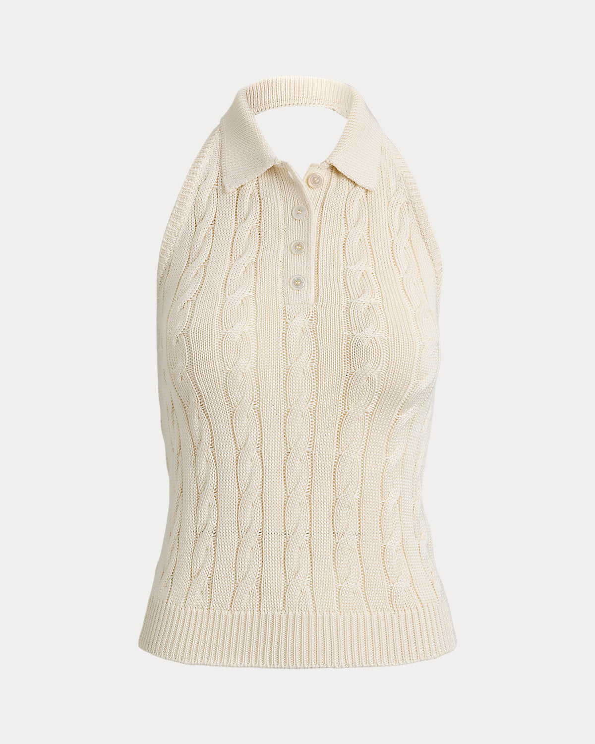 Cable-Knit Halter Polo Sweater