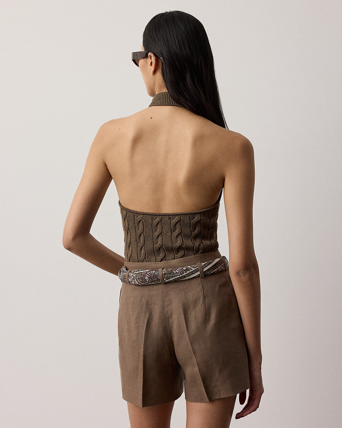 Cable-Knit Halter Polo Sweater