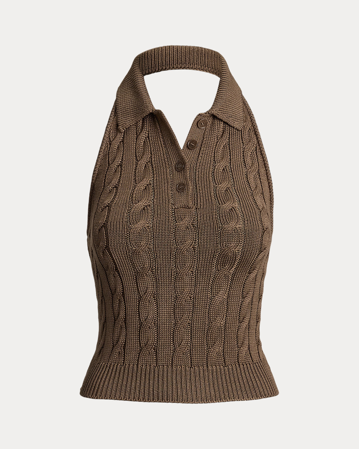 Cable-Knit Halter Polo Sweater
