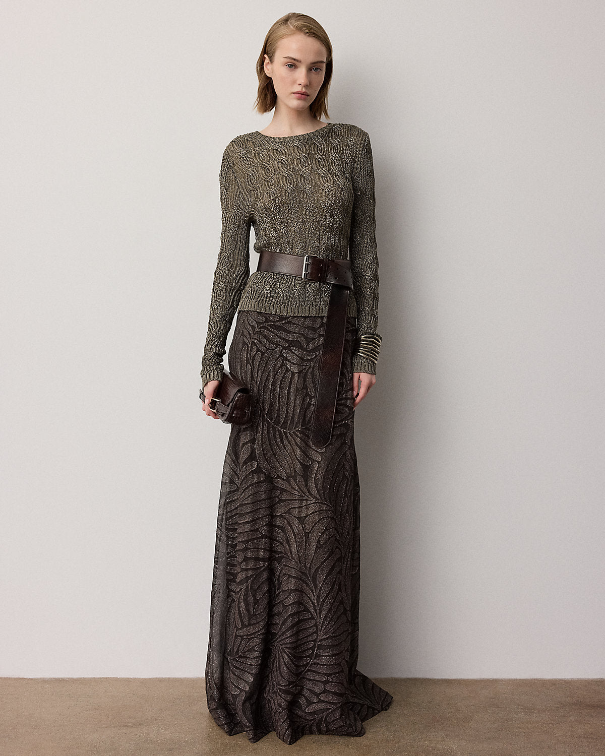 Metallic Cable-Knit Crewneck Sweater