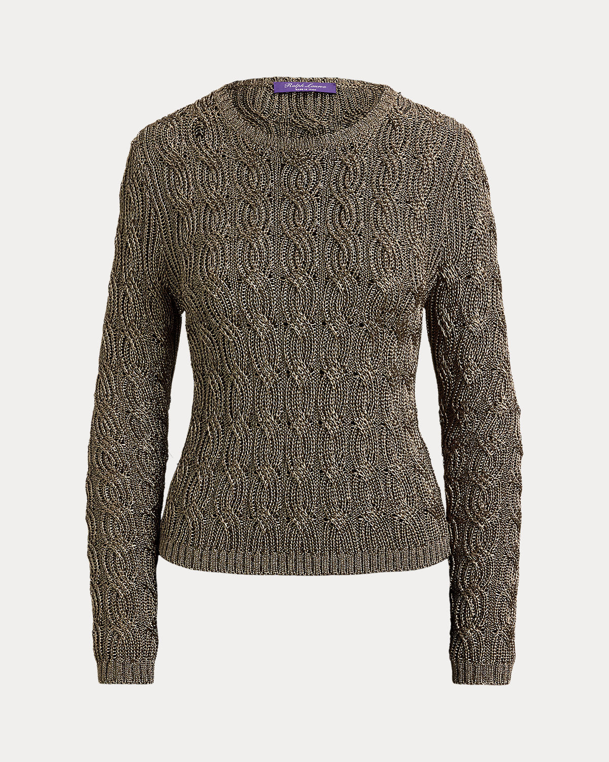 Metallic Cable-Knit Crewneck Sweater