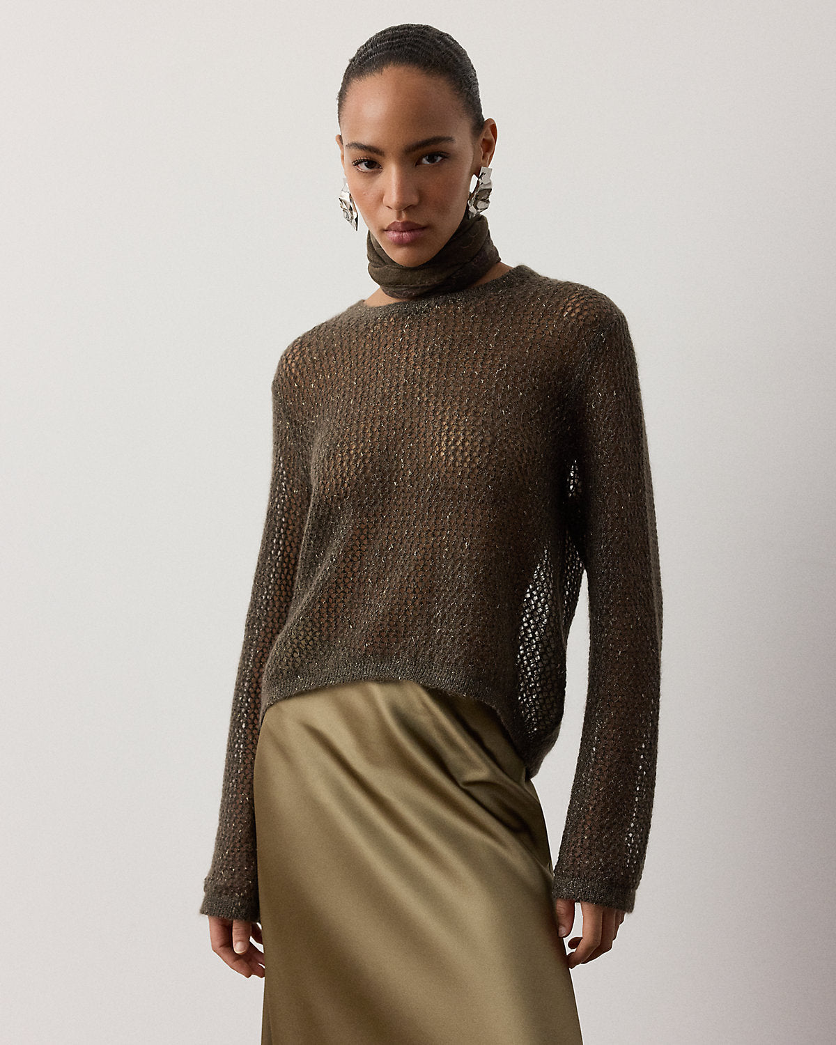 Metallic Mesh Boatneck Sweater