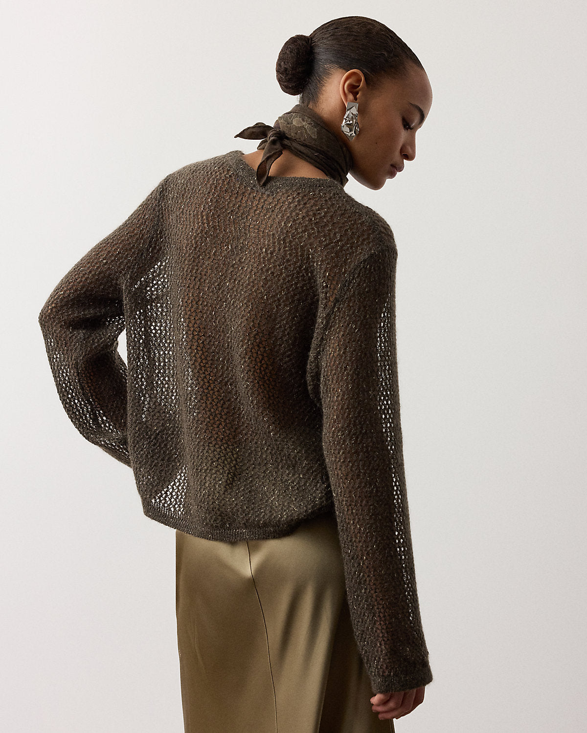 Metallic Mesh Boatneck Sweater