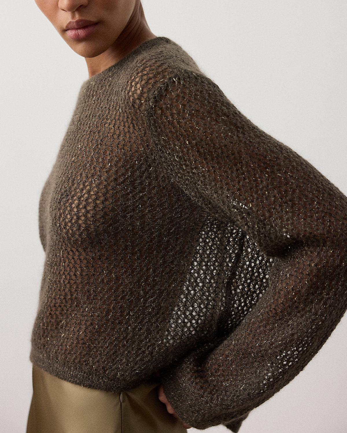 Metallic Mesh Boatneck Sweater