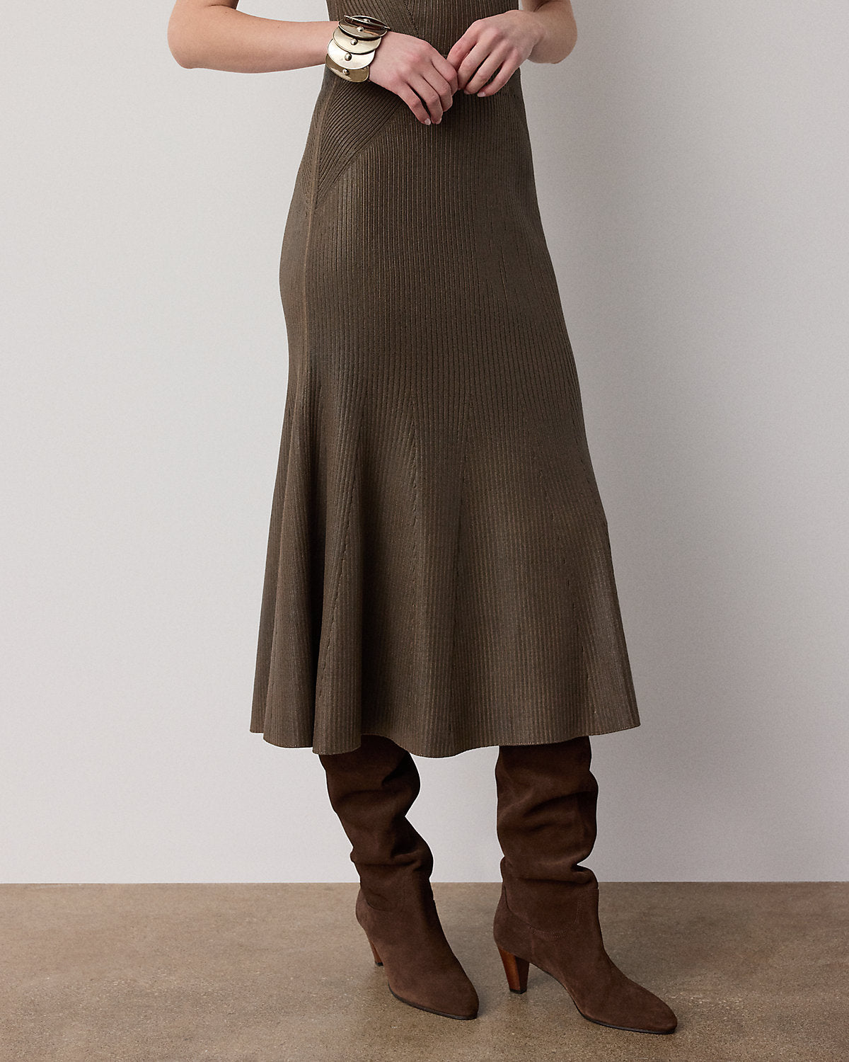 Adrianna Foiled Rib-Knit Sweater Skirt