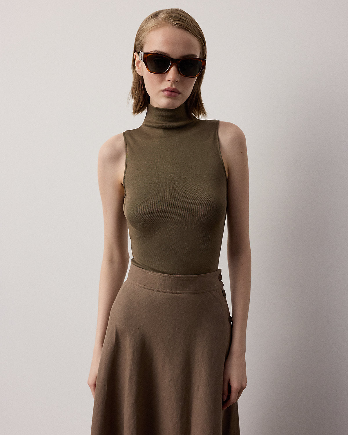 Naomie Rib-Knit Stretch Silk Top