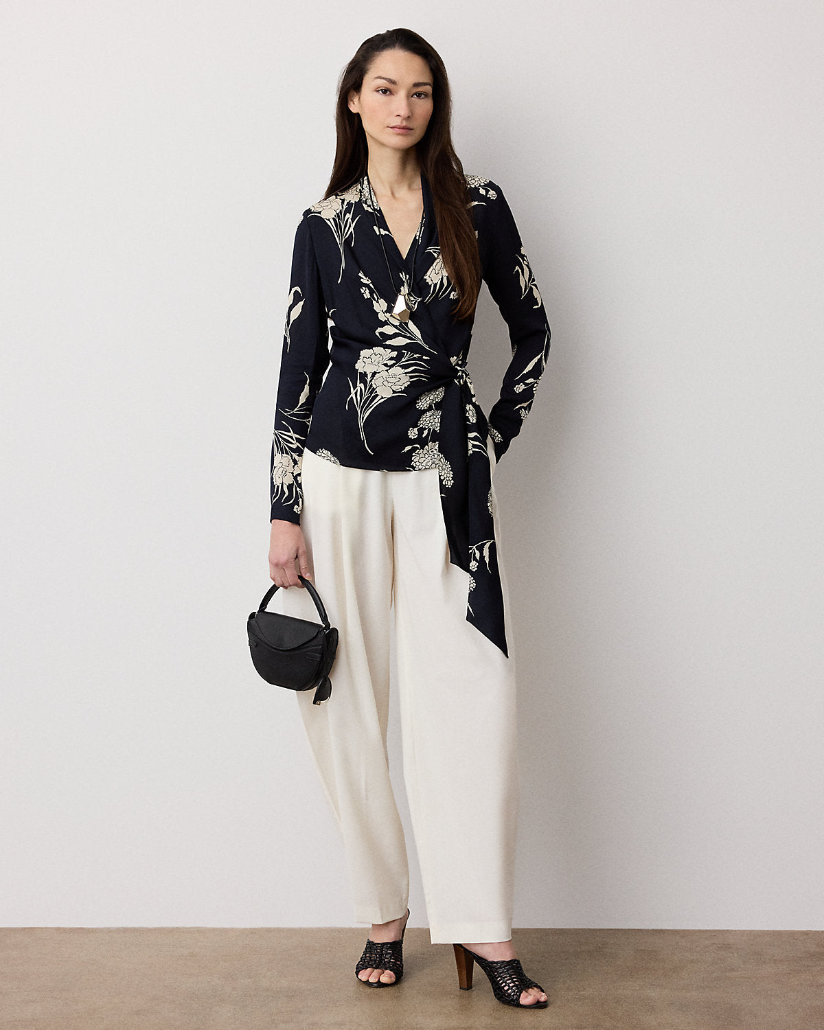 Shea Floral Satin Wrap Blouse
