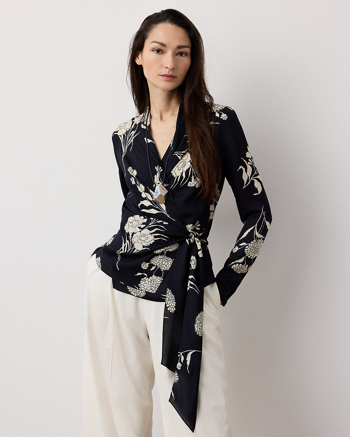 Shea Floral Satin Wrap Blouse