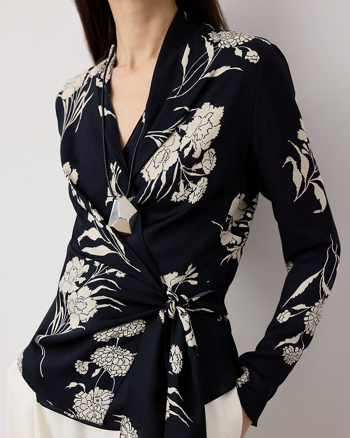 Shea Floral Satin Wrap Blouse