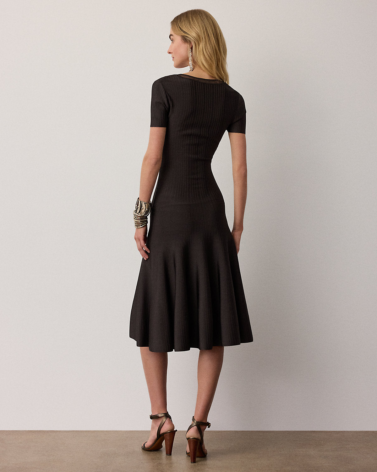 Gwenn Sheer-Trim Sweater Day Dress