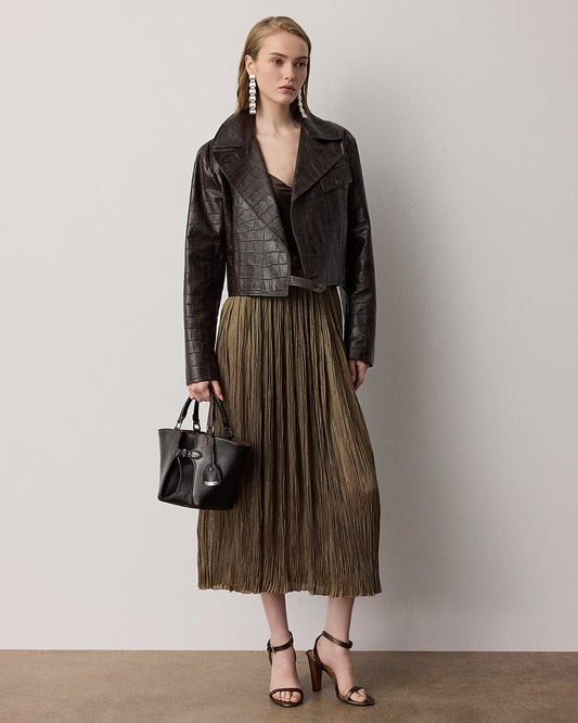 Parisa Pleated Lam¨¦ Skirt