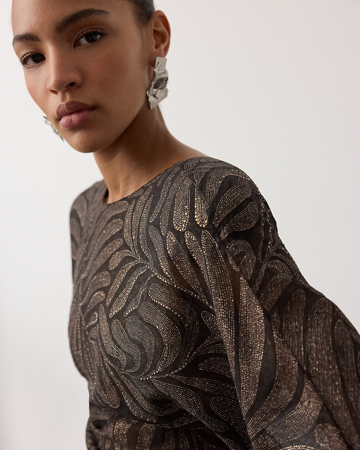 Shannen Foiled Chiffon Evening Dress