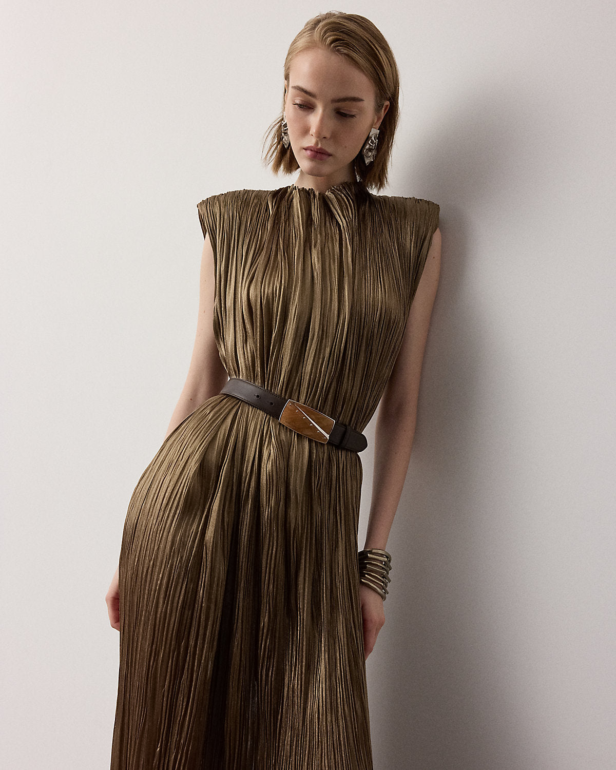 Virna Pleated Lam¨¦ Cocktail Dress
