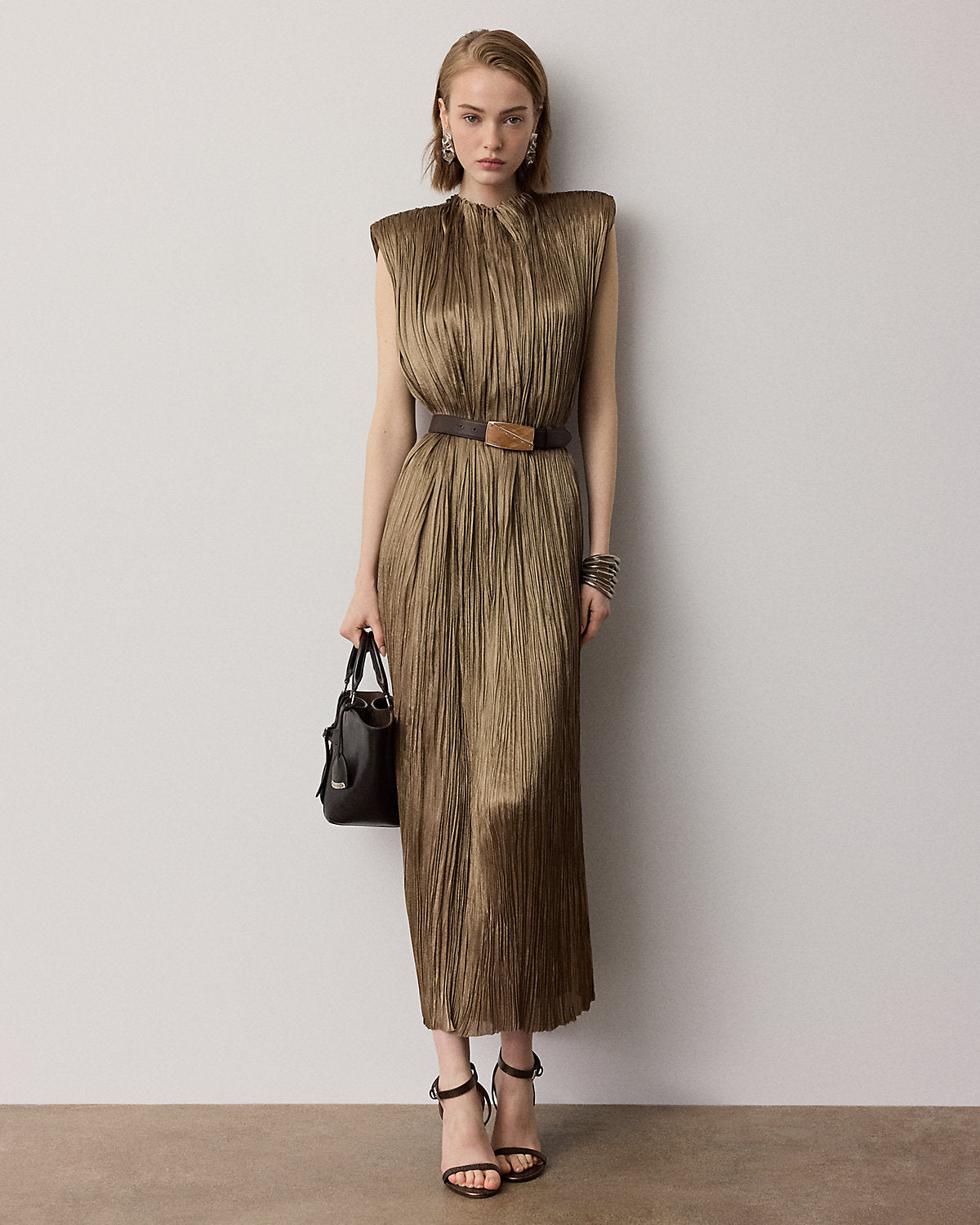 Virna Pleated Lam¨¦ Cocktail Dress