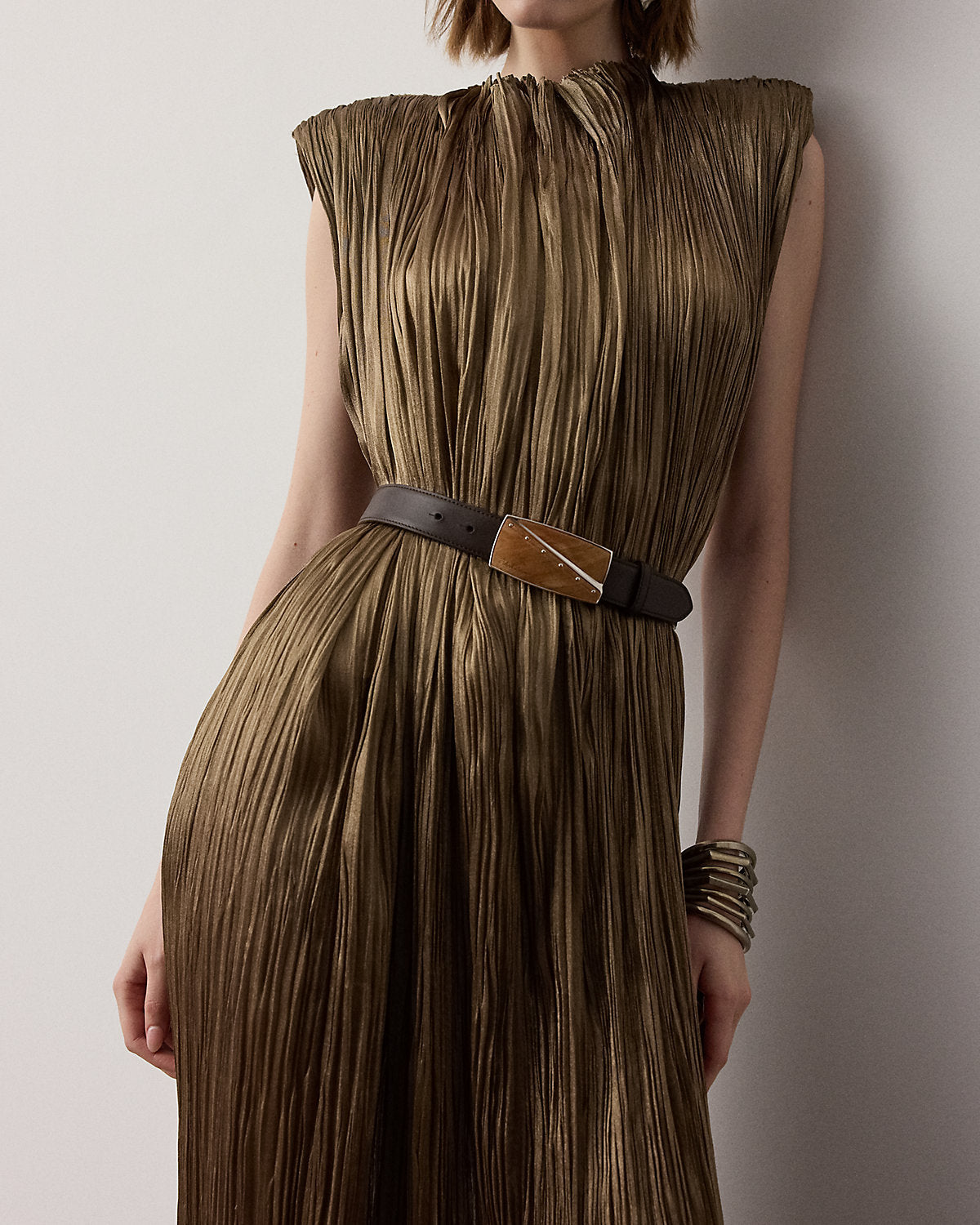 Virna Pleated Lam¨¦ Cocktail Dress
