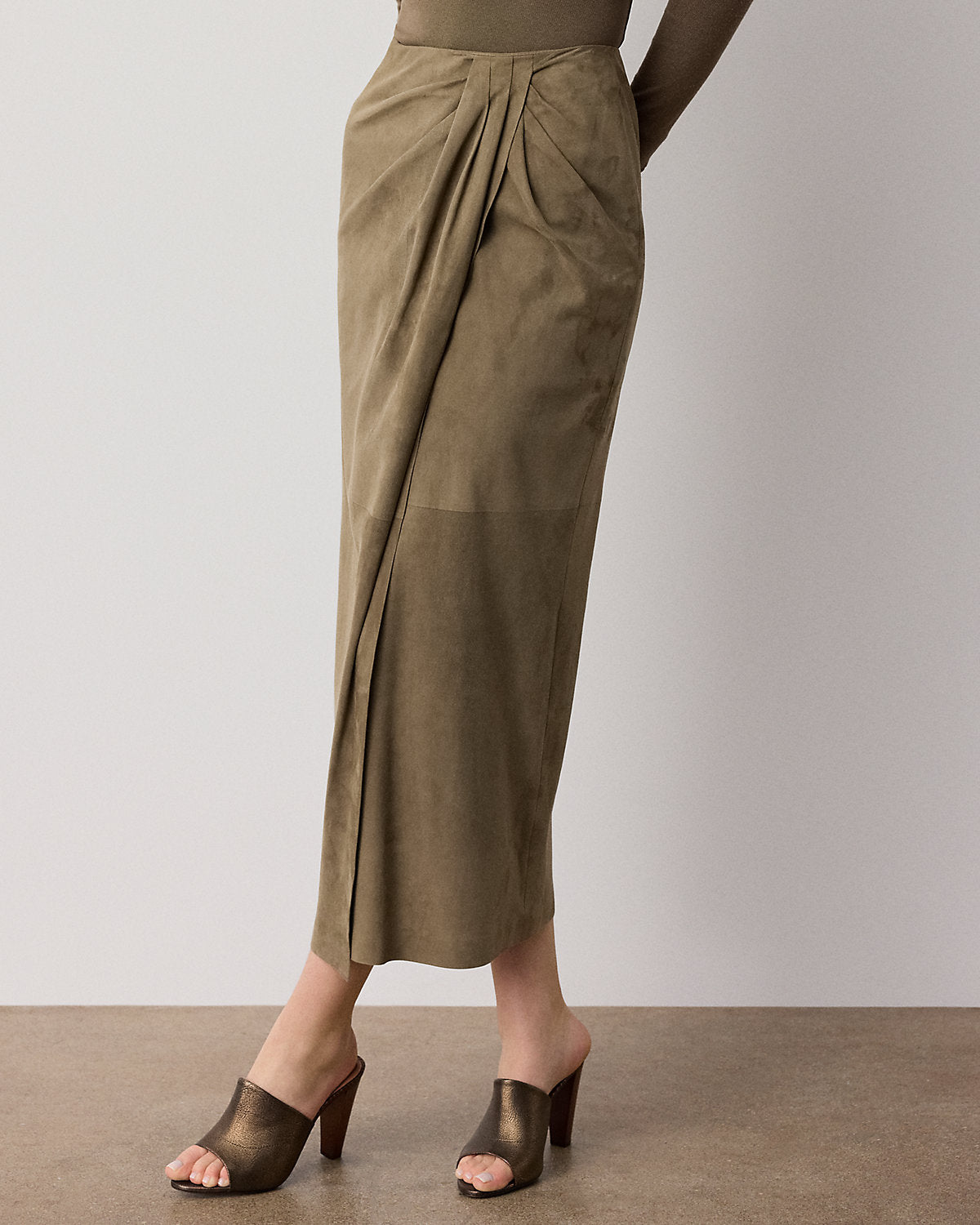 Teegan Twist-Front Lamb-Suede Skirt