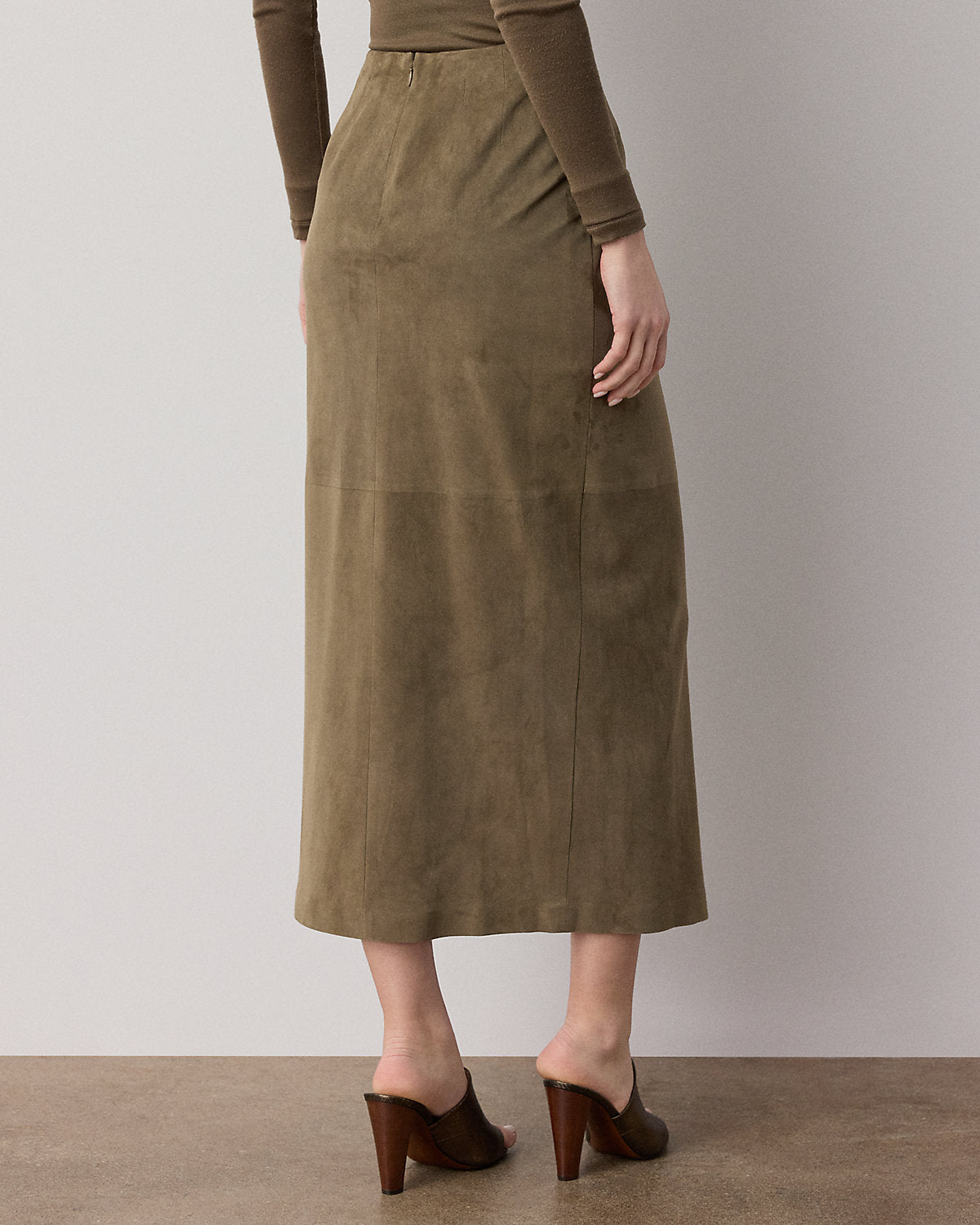 Teegan Twist-Front Lamb-Suede Skirt