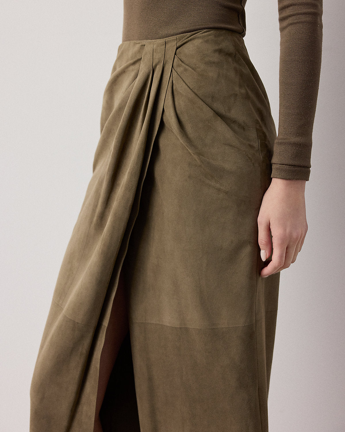 Teegan Twist-Front Lamb-Suede Skirt