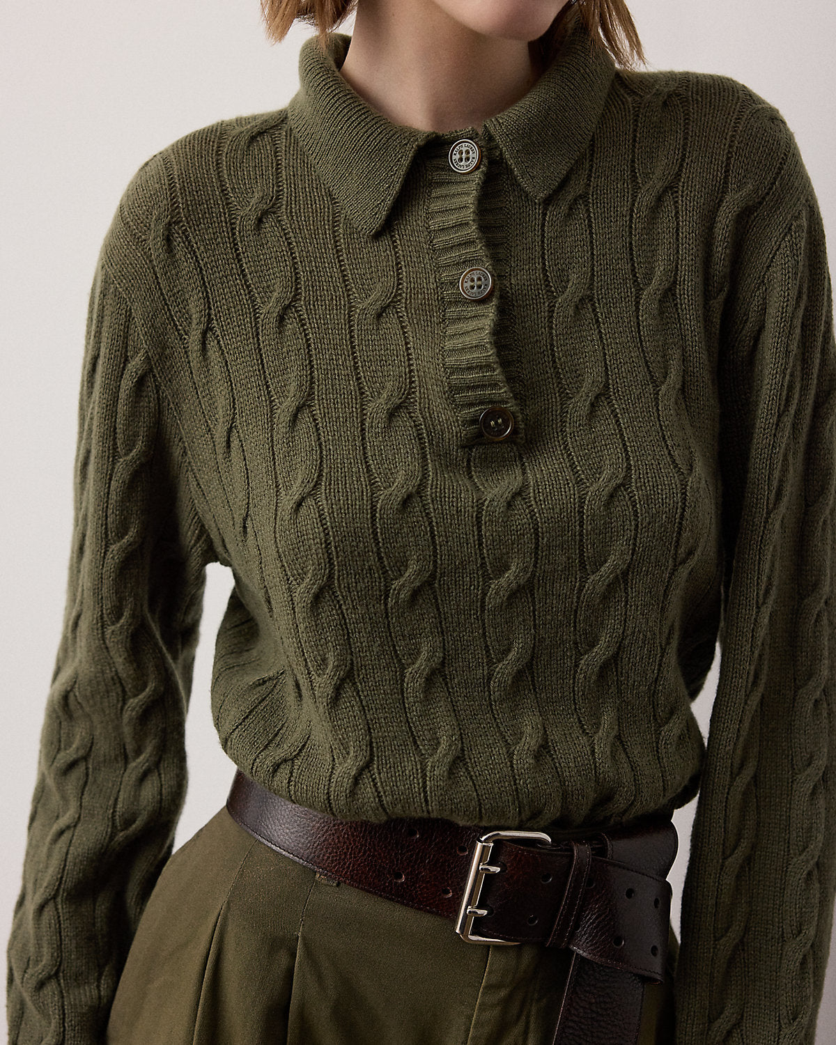 Cable-Knit Cashmere Polo Sweater