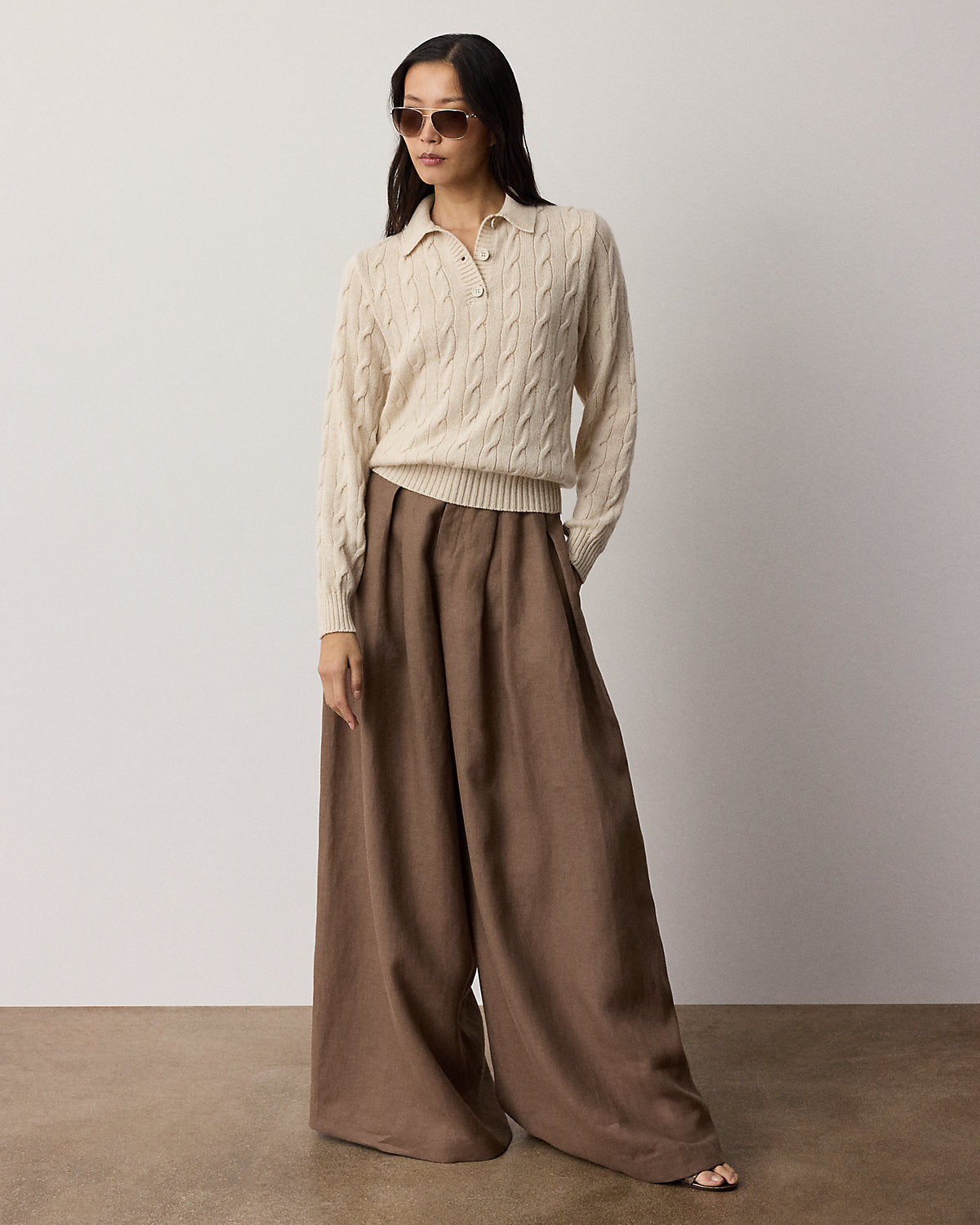 Cable-Knit Cashmere Polo Sweater