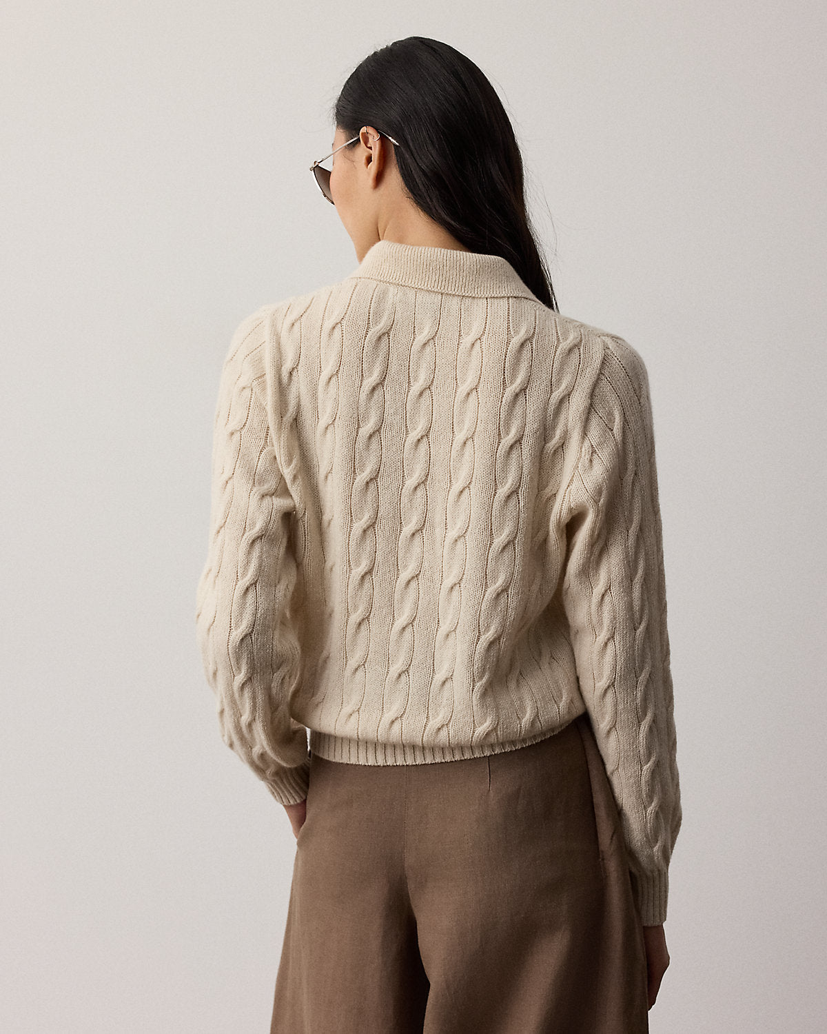 Cable-Knit Cashmere Polo Sweater