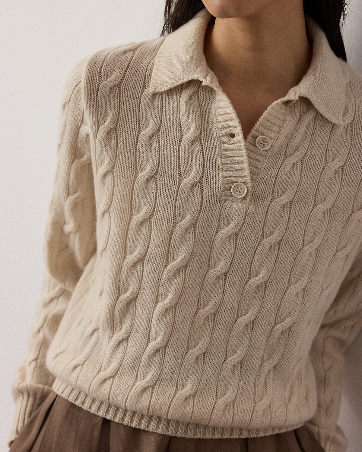 Cable-Knit Cashmere Polo Sweater